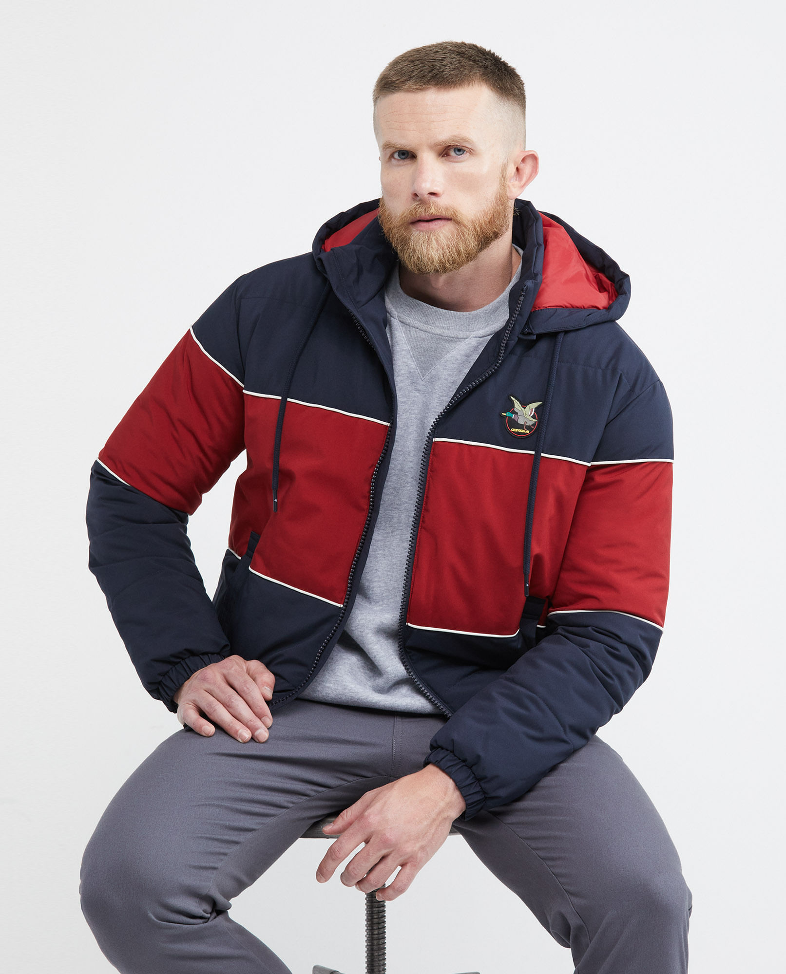 Chaqueta de Hombre, Acolchada con Capucha - Bloques de Color TOGS