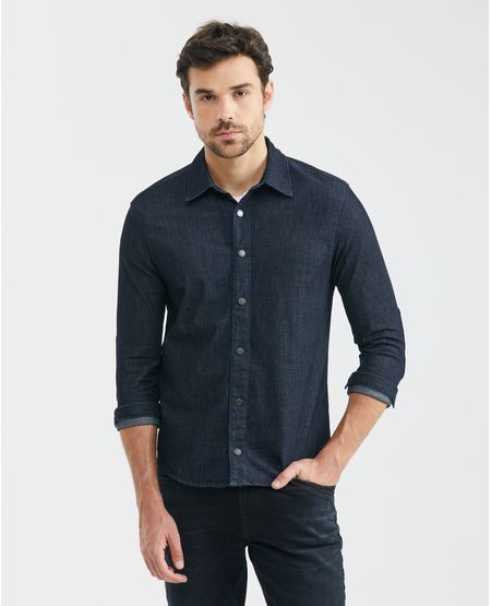 Camisa de Hombre en Denim, Slim Fit Manga Larga - Azul Ultra Oscuro