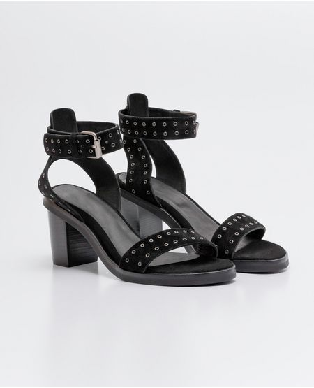 Sandalias de Mujer en Cuero Gamuza, Diseño con Correas - Mini Ojaletes Decorativos