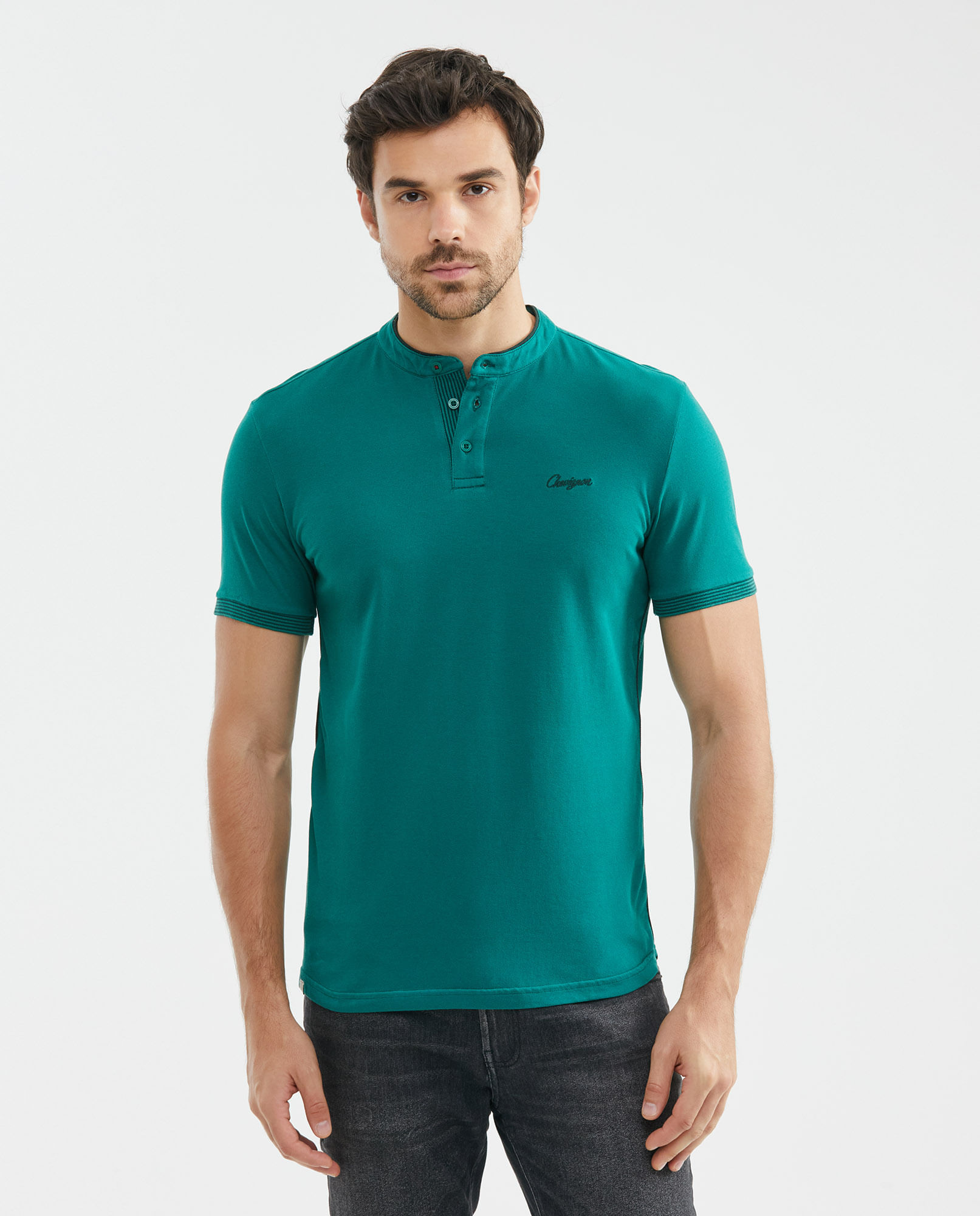 Camiseta de Hombre Tipo Polo, Slim Fit Manga Corta - Cuello Nerú