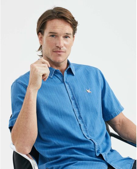 Camisa Resort de Hombre, Classic Fit Manga Corta - Denim