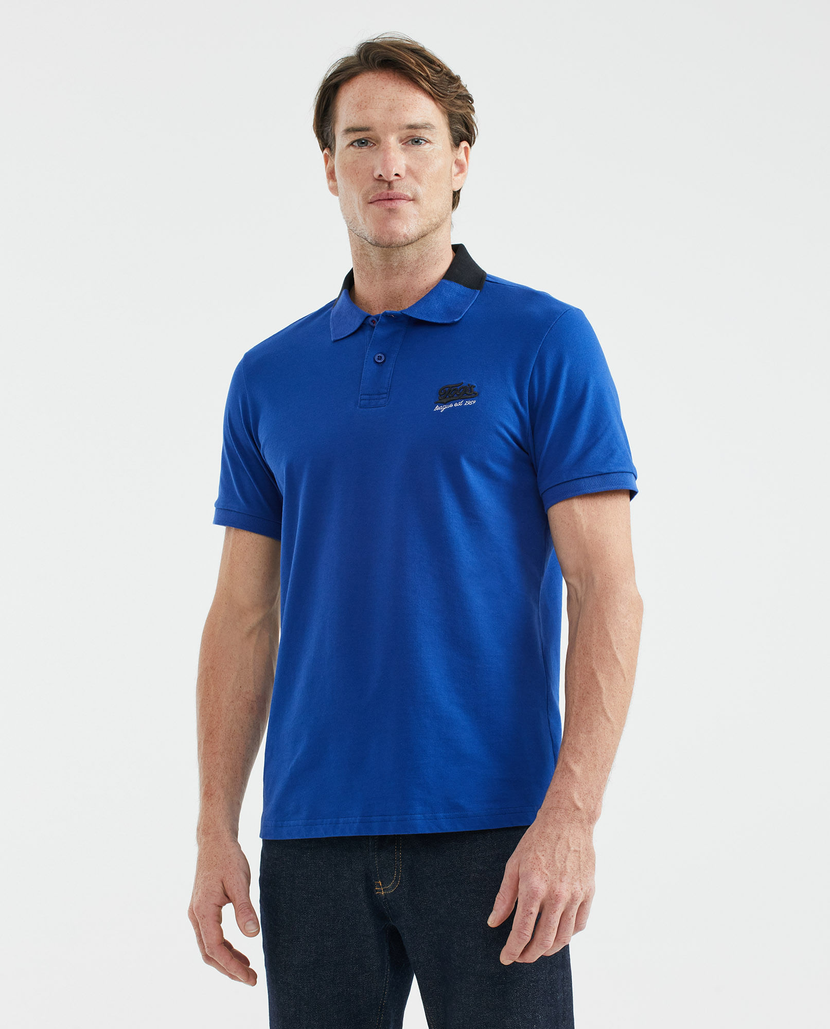 Camiseta de Hombre Tipo Polo, Slim Fit Manga Corta - TOGS Cuello Bloque de Color