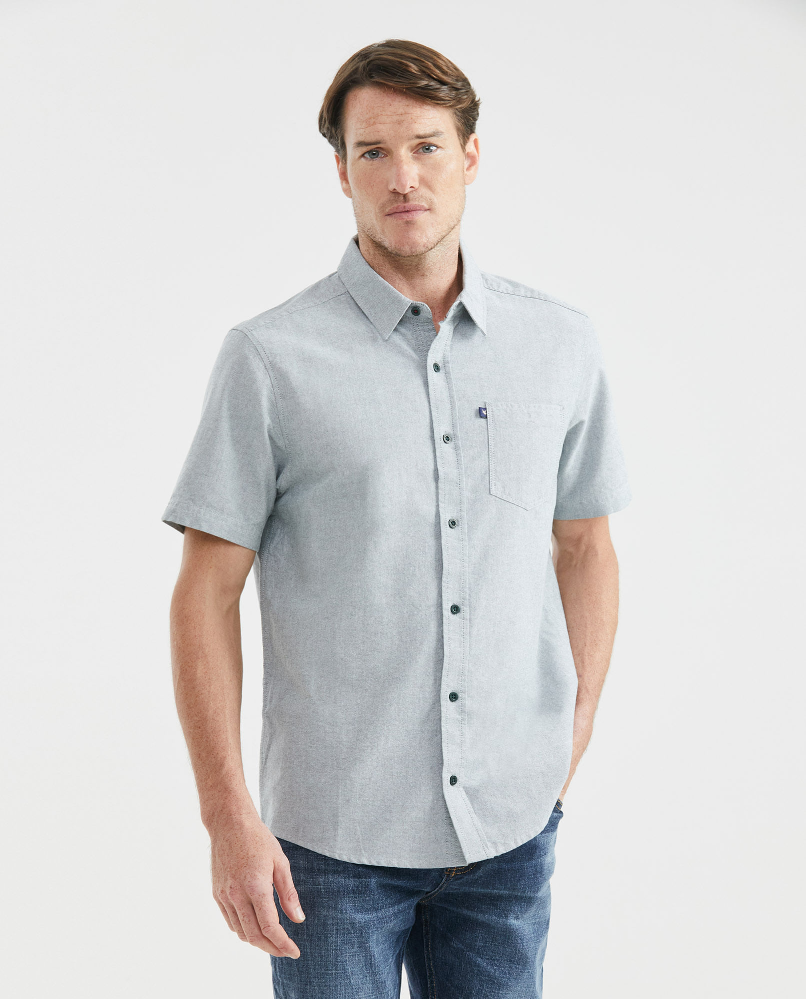 Camisa de Hombre, Classic Fit Manga Corta - Algodón Efecto Rústico