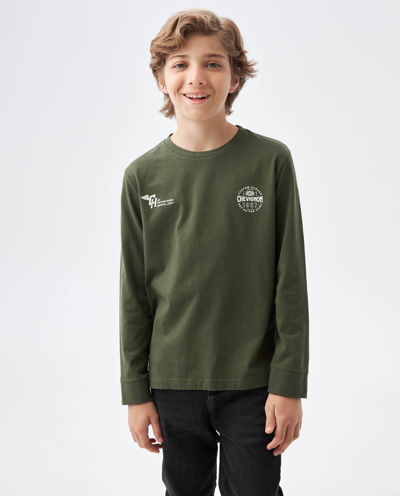 Camiseta Gráfica de Niño, Manga Larga - Gráficos en Frente y Espalda