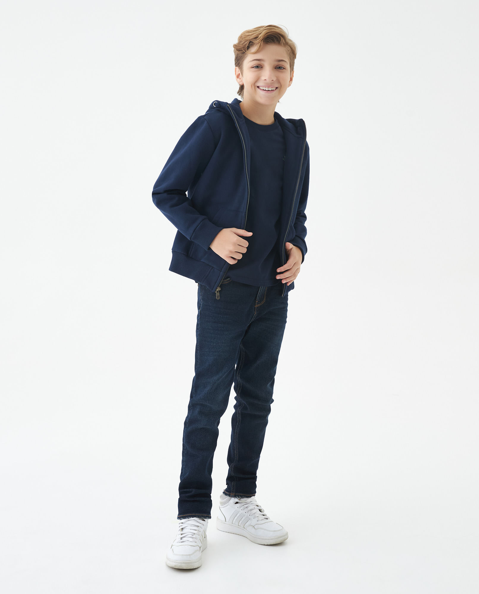 Buzo de Niño, Abierto con Capucha - Aplique Repujado + Texto Bordado