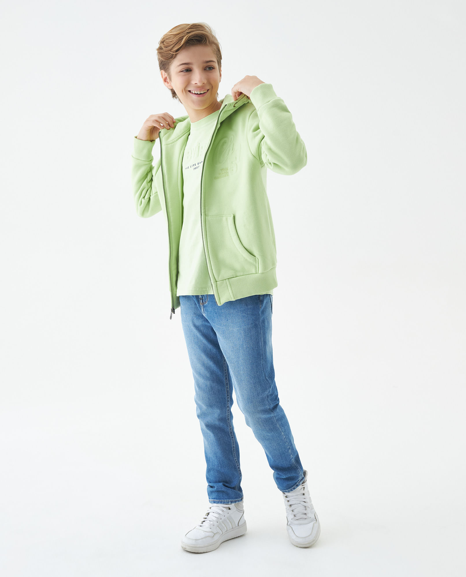 Buzo de Niño, Abierto con Capucha - Aplique Repujado + Texto Bordado