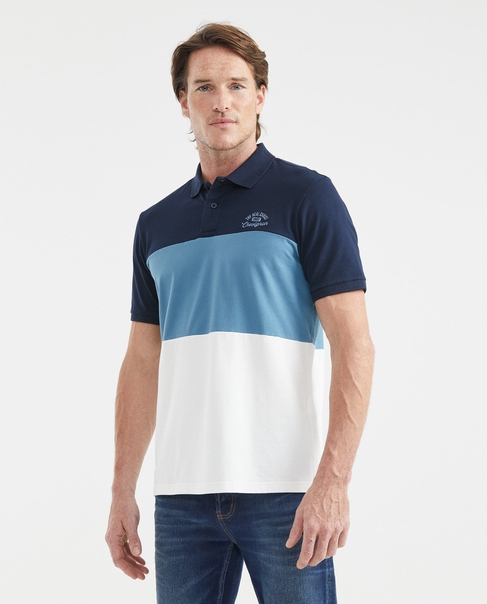 Camiseta de Hombre Tipo Polo, Classic Fit Manga Corta - Bloques de Color Degradé
