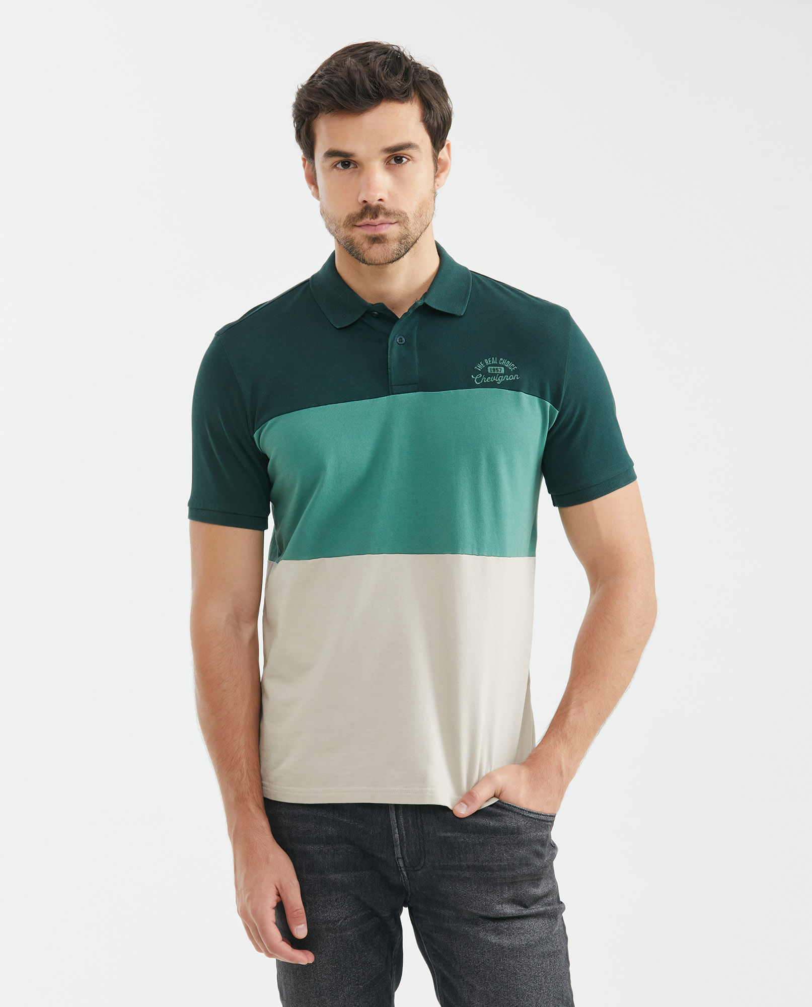 Camiseta de Hombre Tipo Polo, Classic Fit Manga Corta - Bloques de Color Degradé