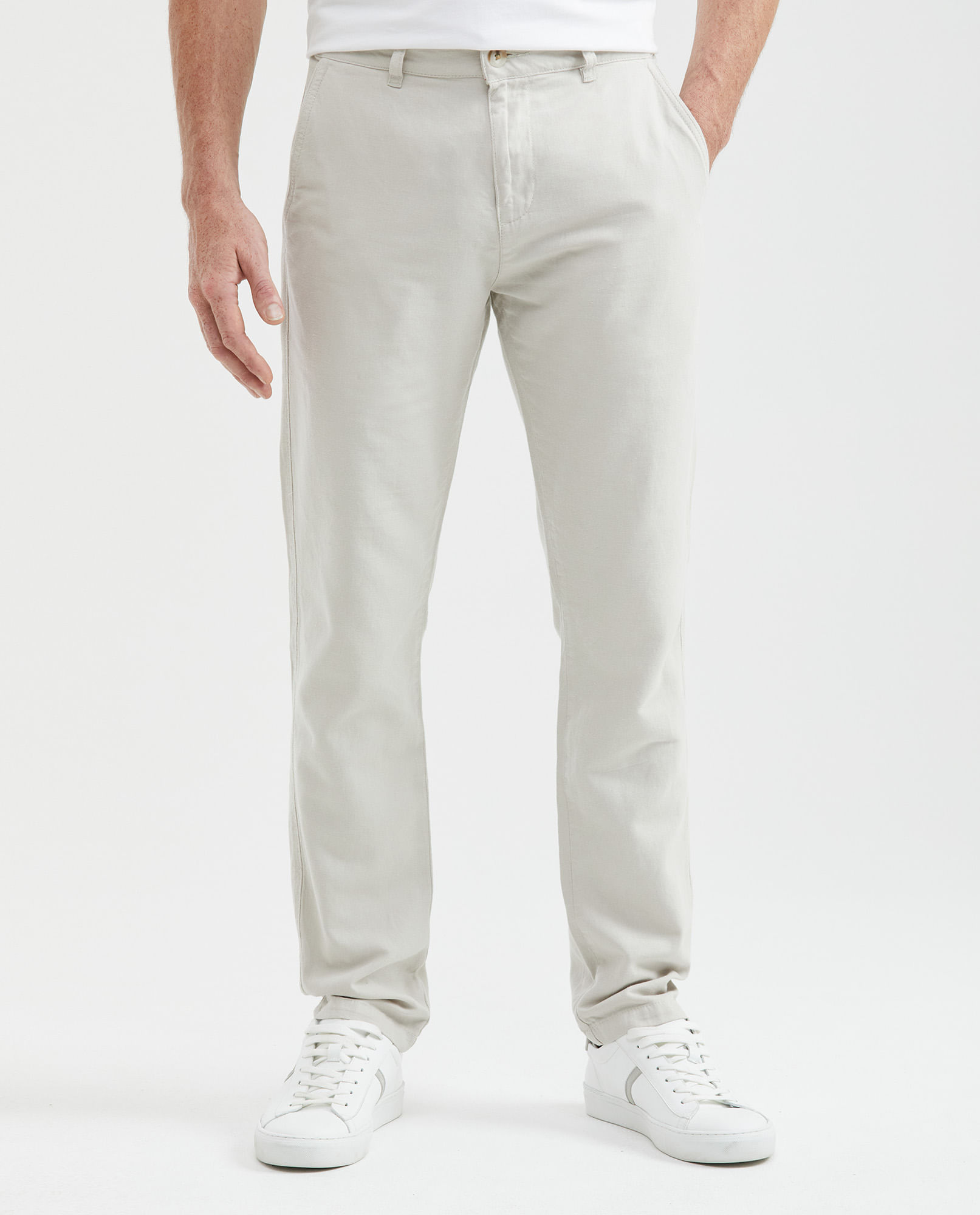 Pantalón de Hombre, Tipo Chino, Regular Fit Bota Recta - Lino Algodón