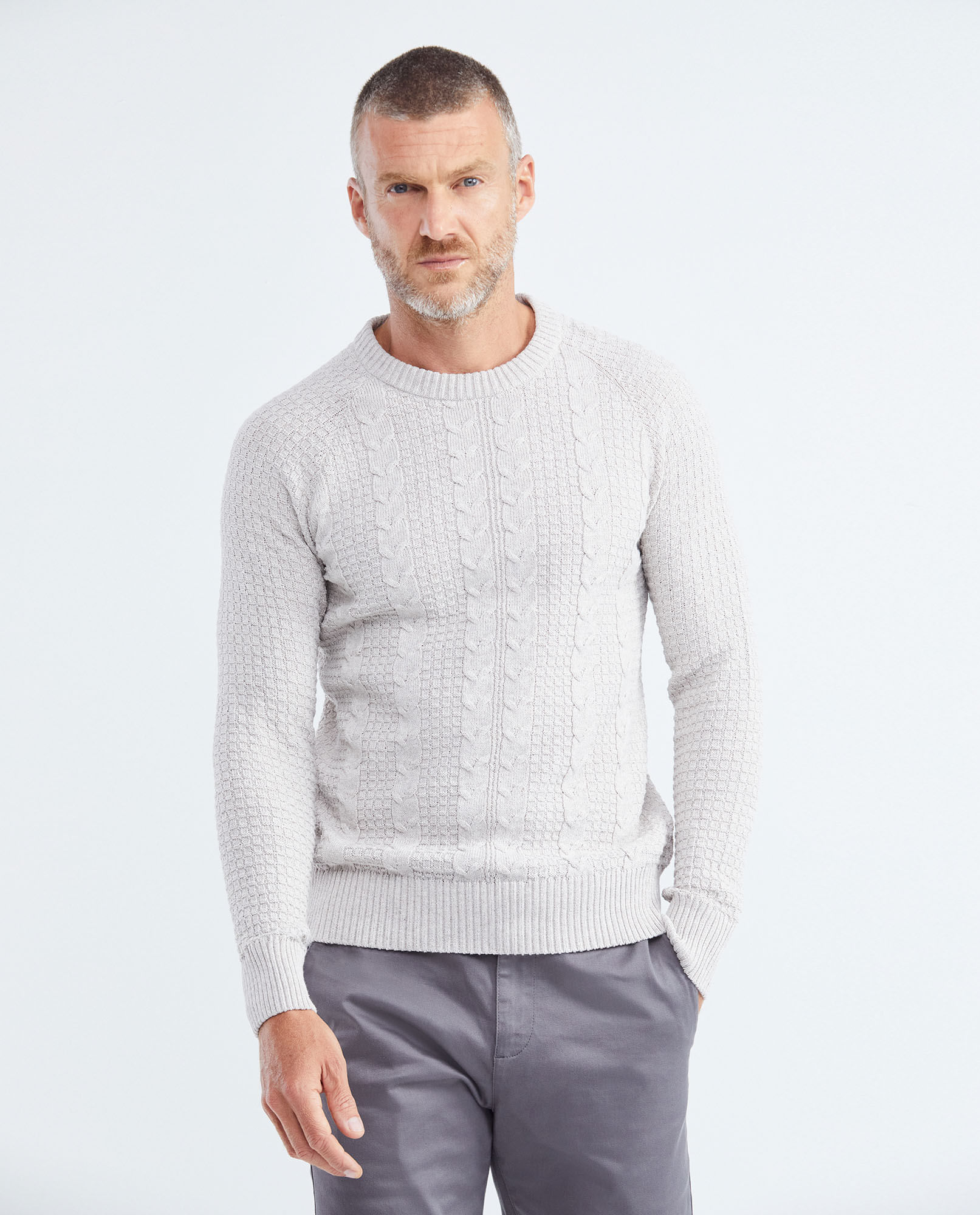 Suéter Tejido para Hombre, Cerrado Cuello Redondo - Tejido de Trenzas