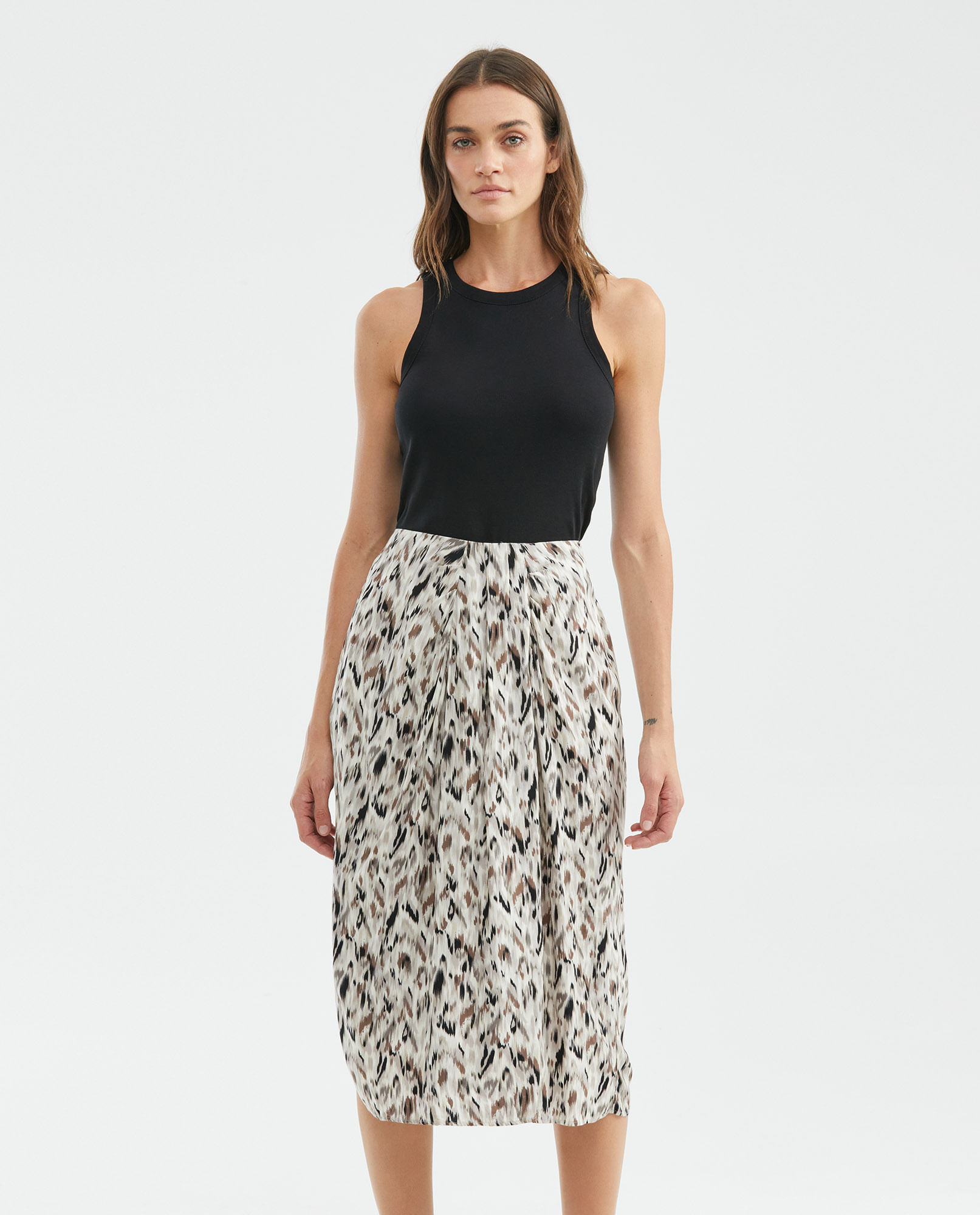 Falda, Silueta Recta, Tiro Alto Largo Midi - Animal Print