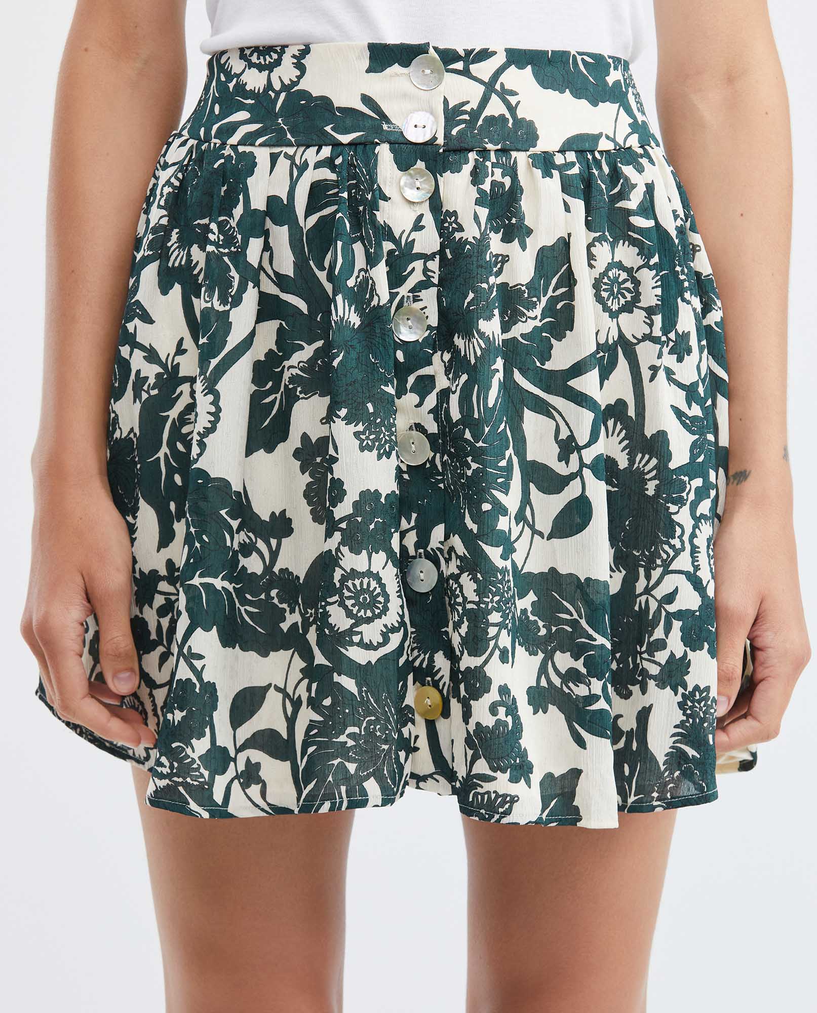 Falda, Silueta Línea A, Tiro Alto Largo Mini - Maxi Print Flores