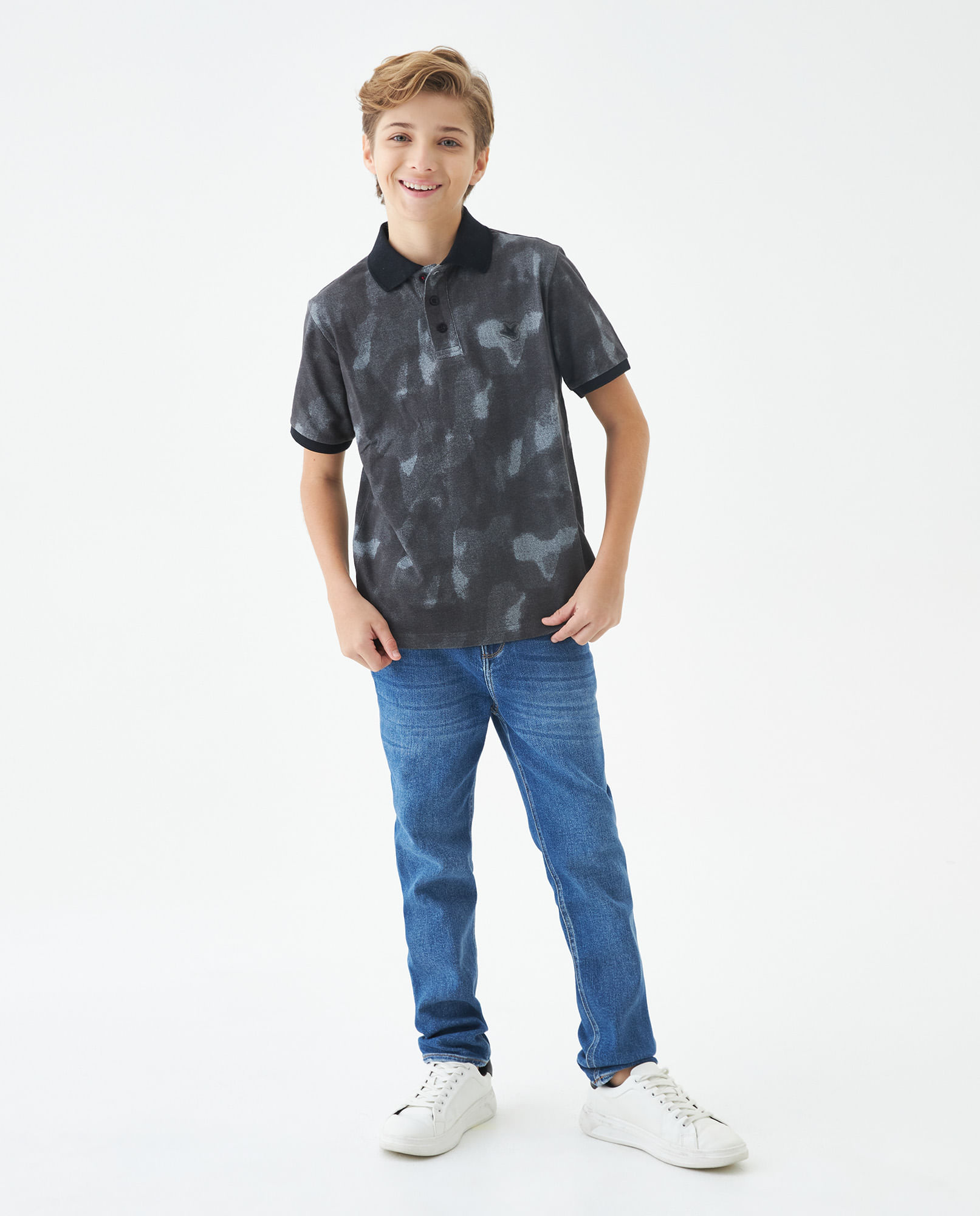 Camiseta de Niño Tipo Polo, Straight Fit Manga Corta - Maxi Print Camuflado