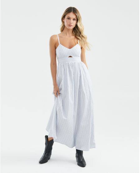 Maxi Dress Silueta Línea A, Escote en V Tirantes Delgados - Rayas