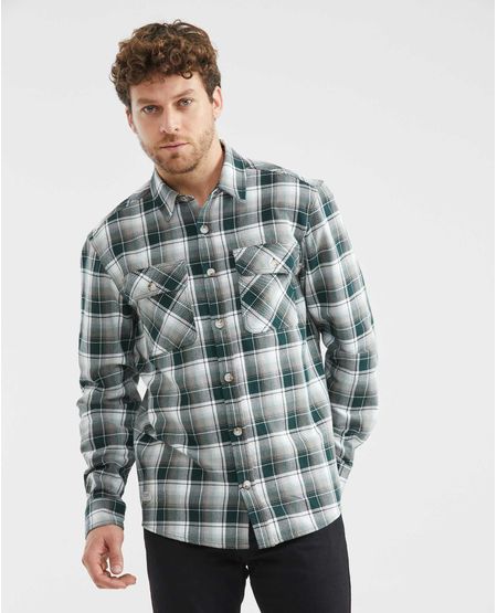 Camisa de Hombre, Classic Fit Manga Larga - Cuadros + Bolsillos de Parche