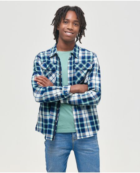 Camisa de Niño, Straight Fit, Manga Larga - Cuadros 100% Algodón
