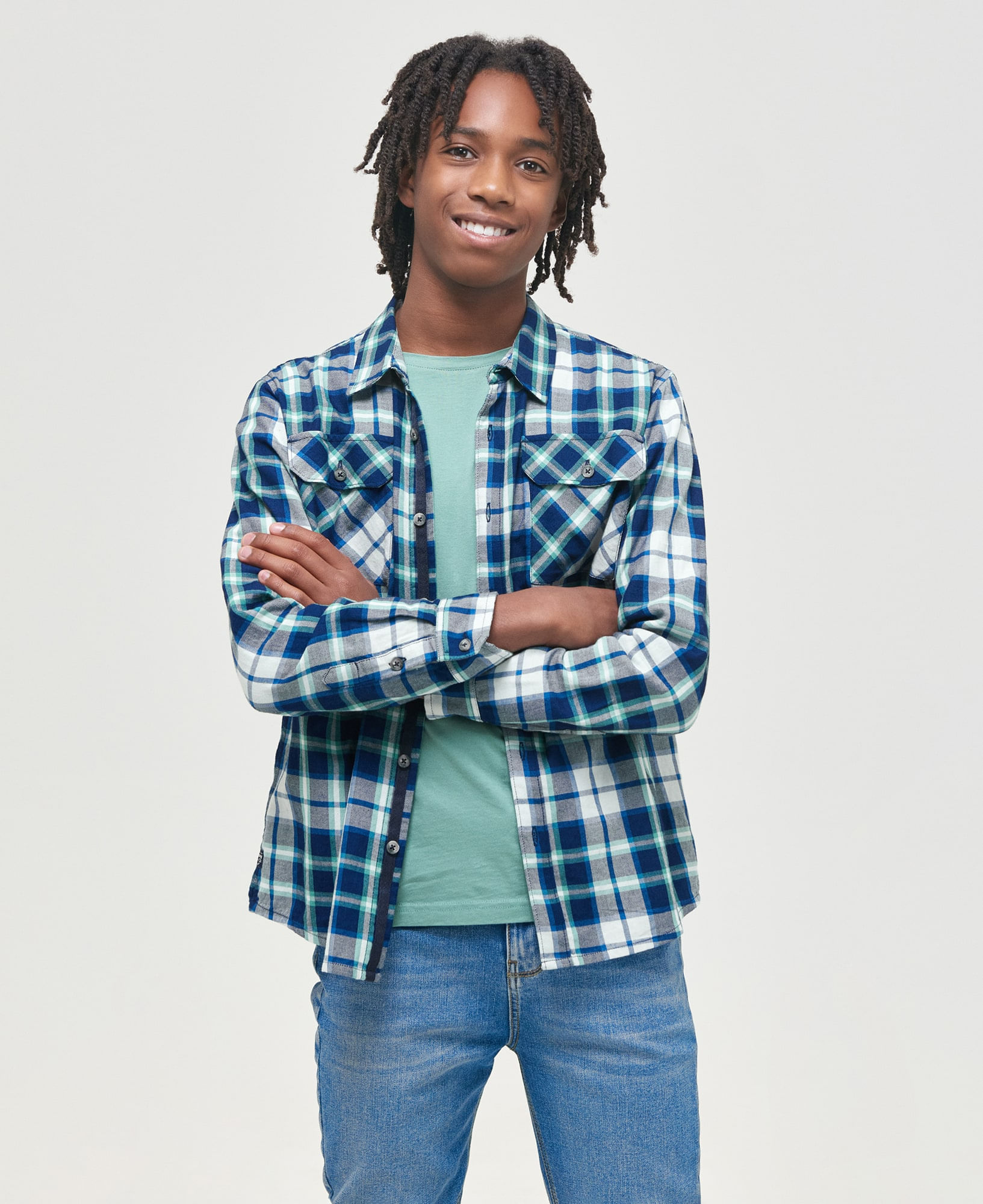 Camisa de Niño, Straight Fit, Manga Larga - Cuadros 100% Algodón