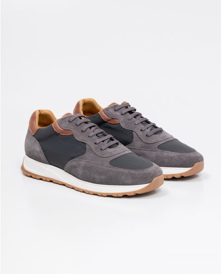 Tenis de Hombre, Estilo Runner - Cuero Gamuzado y Material Textil