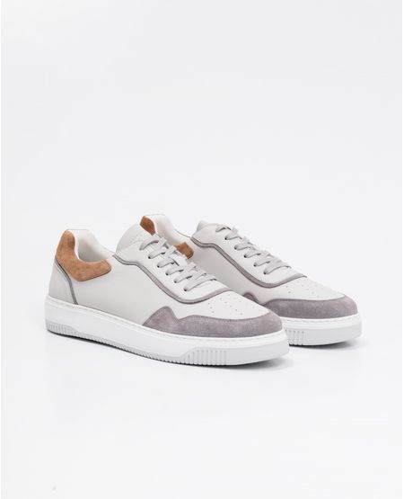 Tenis de Hombre en Cuero, Tipo Basket - Cuero Anilina y Cuero Gamuzado en Contraste de Color