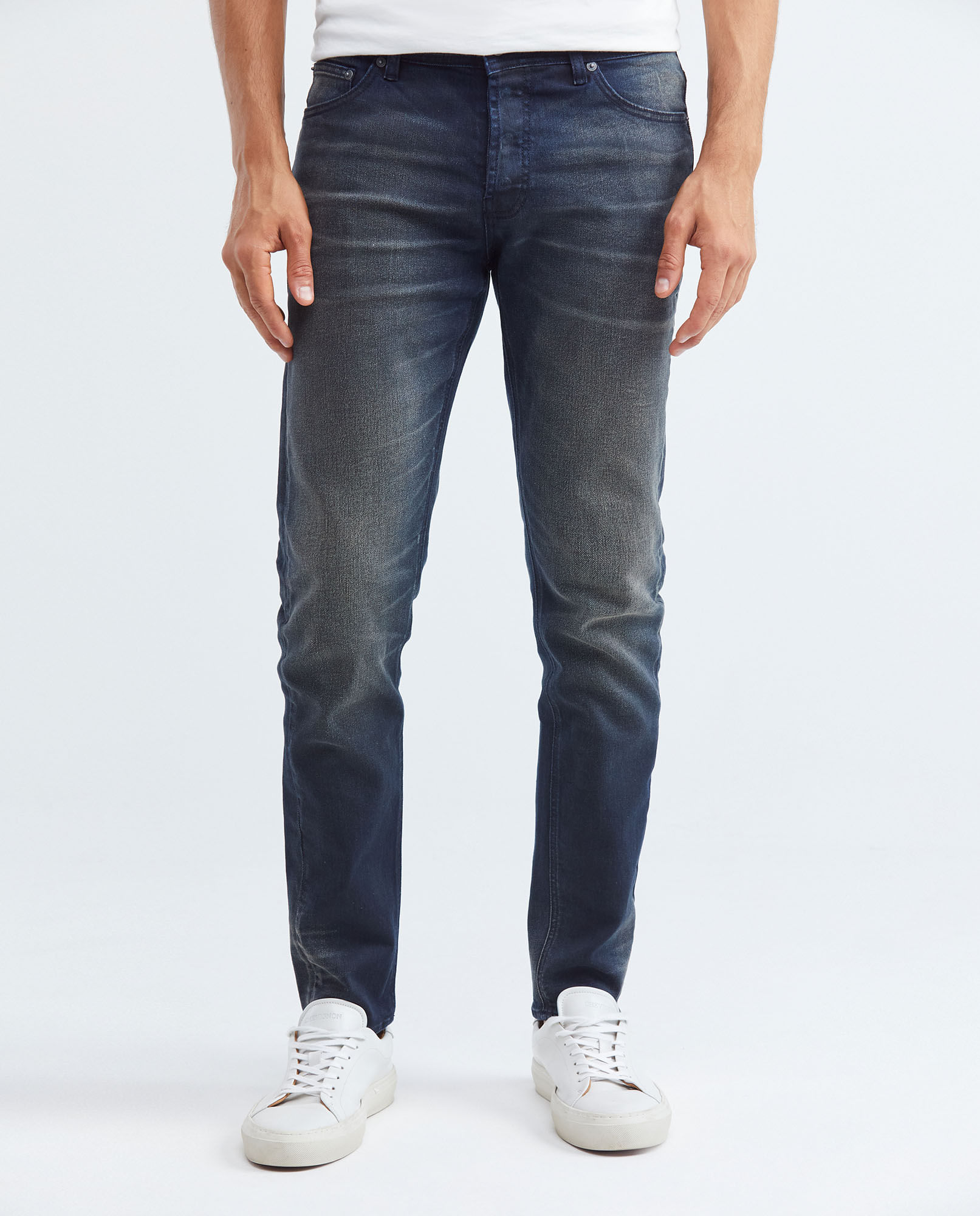 Jean de Hombre Super Slim Fit, Rider, Bota Super Slim - Azul Oscuro Vintage + Arrugas 3D