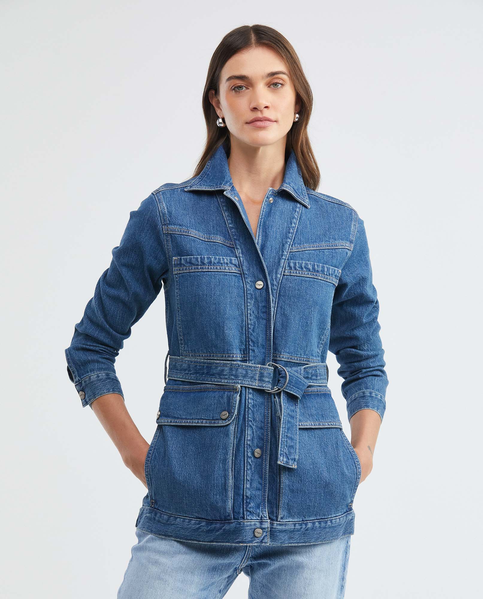 Chaqueta de Mujer en Denim, Tipo Trench Coat - Azul Medio