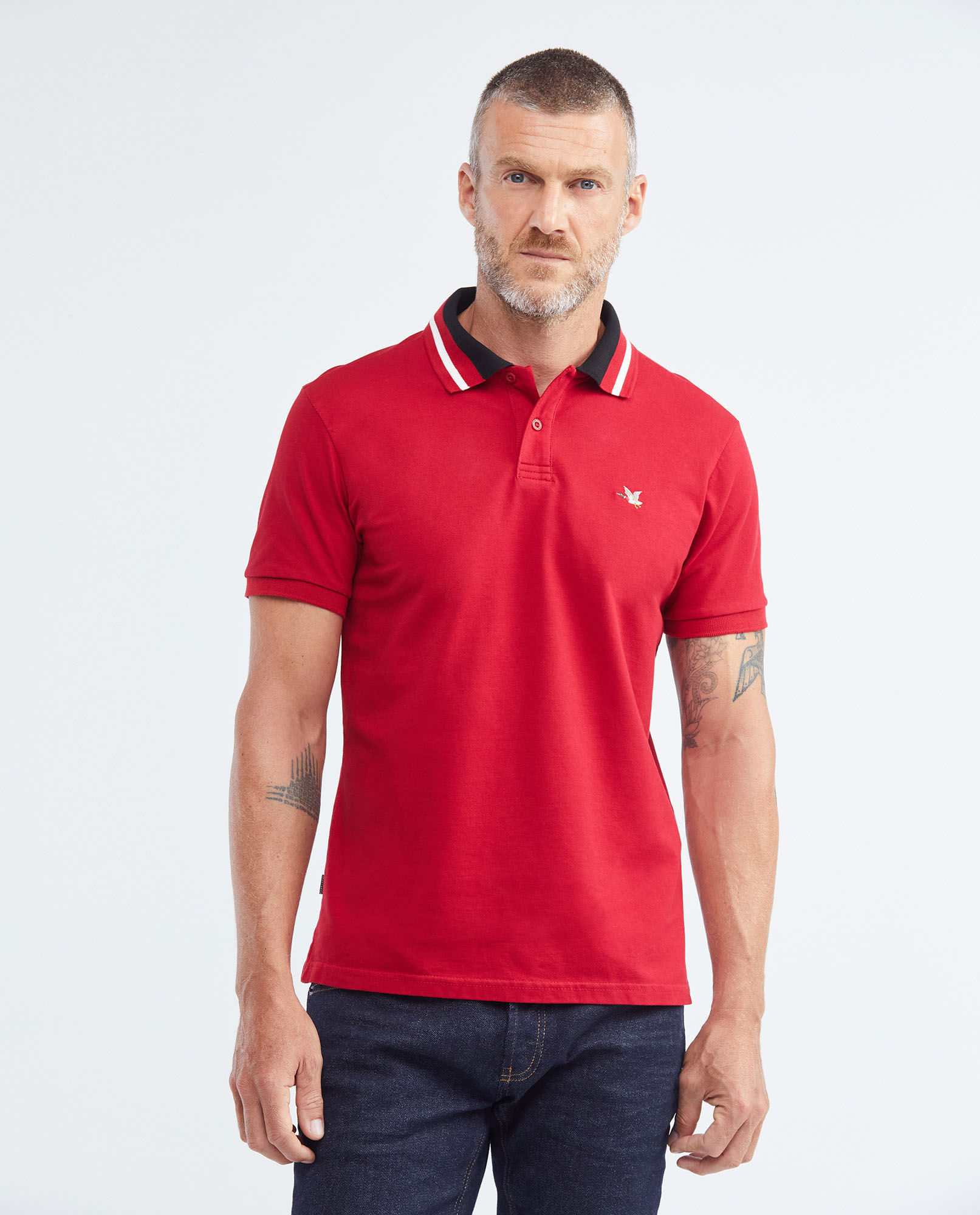 Camiseta de Hombre Tipo Polo, Slim Fit Manga Corta - Cuello Tejido en Contraste + Rayas en Contraste