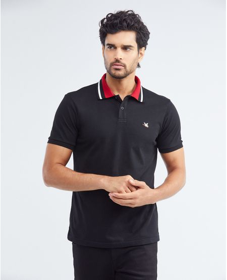 Camiseta de Hombre Tipo Polo, Slim Fit Manga Corta - Cuello Tejido en Contraste + Rayas en Contraste