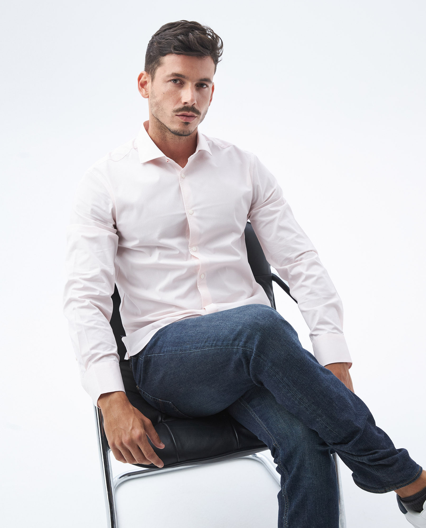 Camisa Premium de Hombre, Slim Fit Manga Larga - Mini Cuadros Coolmax