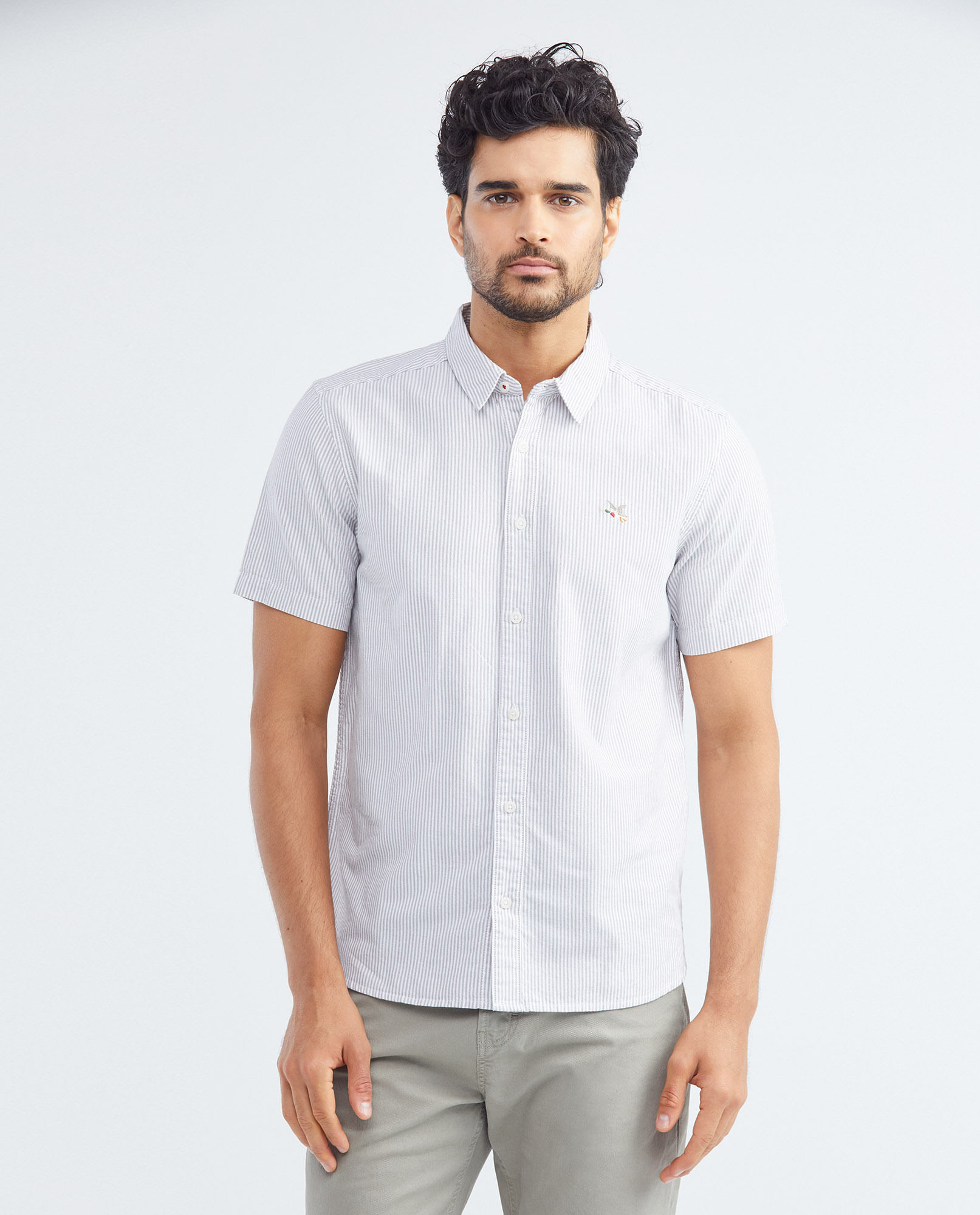 Camisa de Hombre, Slim Fit Manga Corta - Oxford 100% Algodón