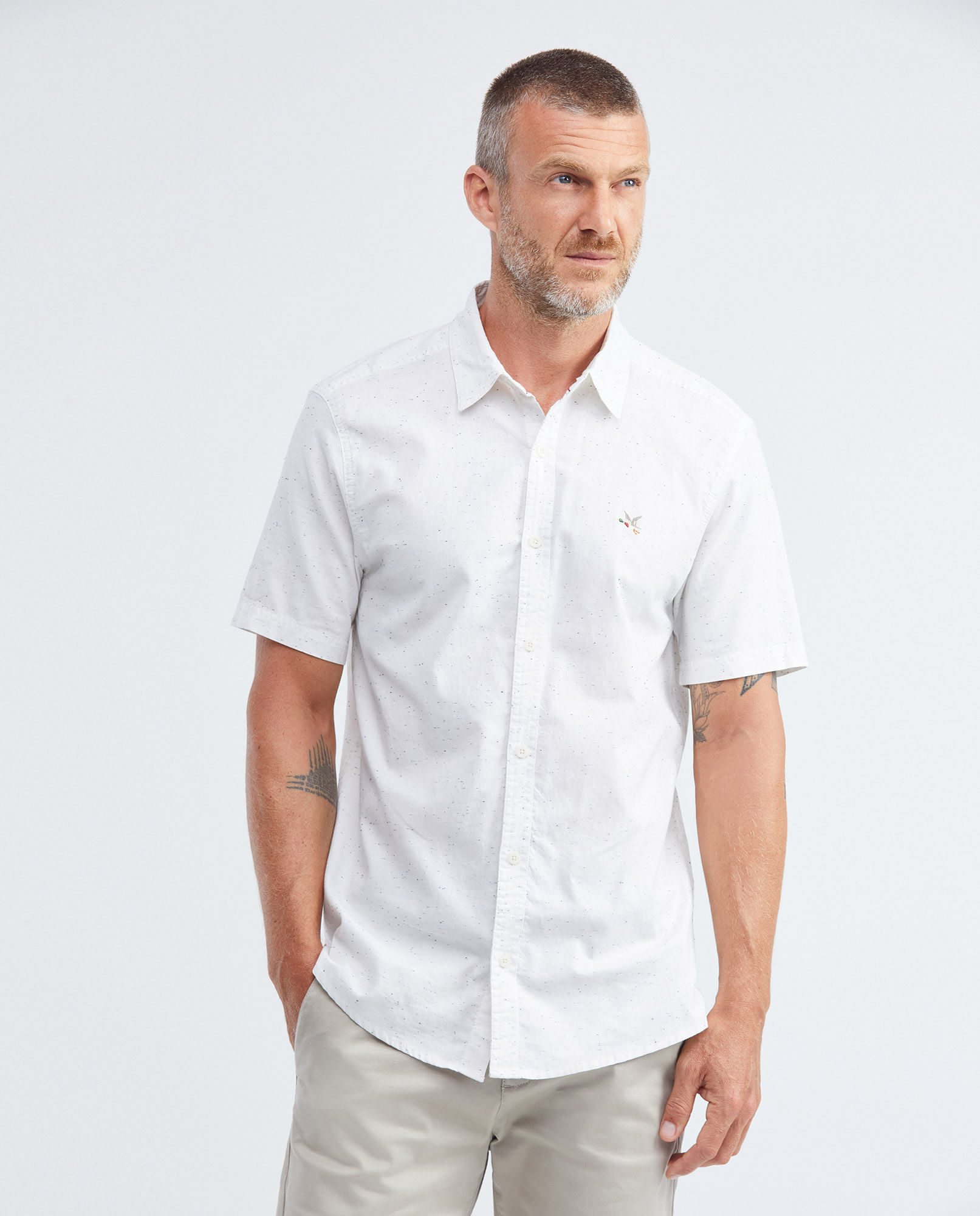 Camisa de Hombre, Classic Fit Manga Corta - 100% Algodón Efecto Neps