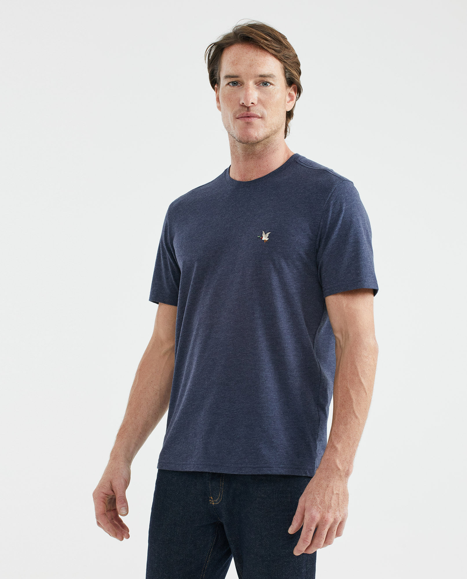 Camiseta Básica de Hombre, Slim Fit Cuello Redondo - Fondo Entero Efecto Jaspeado