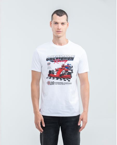 Camiseta Gráfica de Hombre, Slim Fit - Estampado con Carro de Carreras y Tipografías
