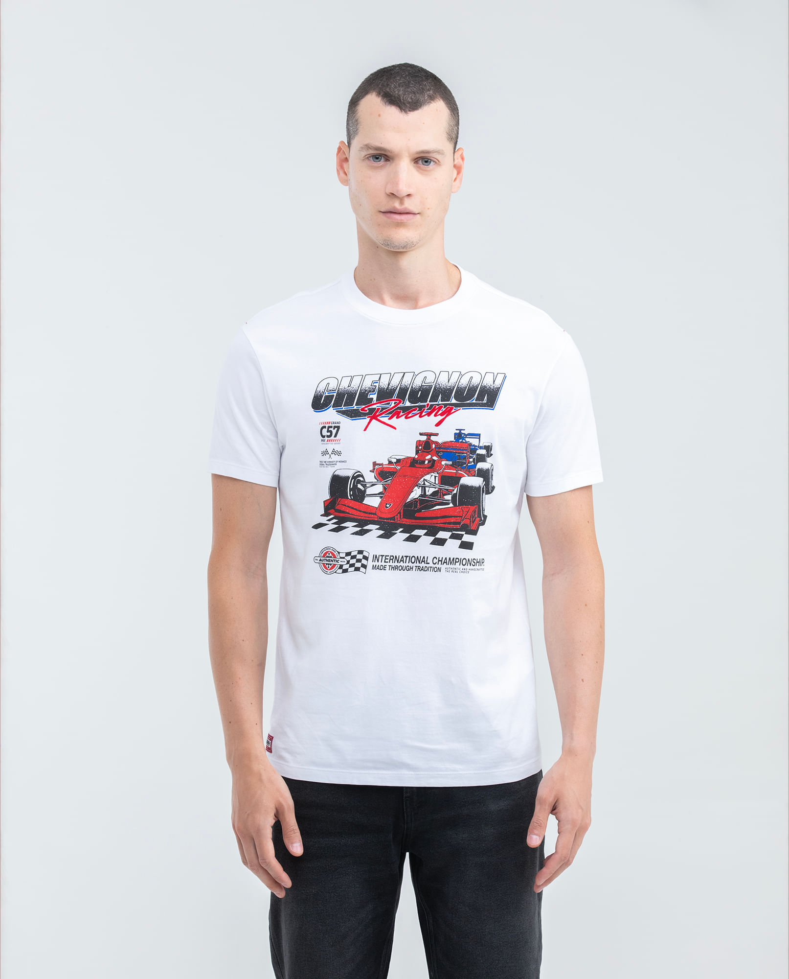 Camiseta Gráfica de Hombre, Slim Fit - Estampado con Carro de Carreras y Tipografías