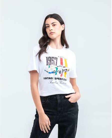Camiseta Gráfica de Mujer, Silueta Oversized - Estampado Frontal + Piedras