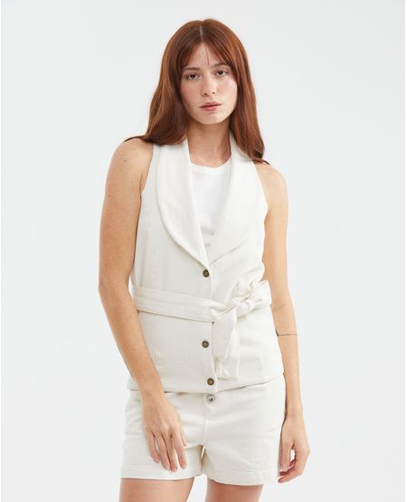 Camisa de Mujer, Tipo Chaleco Manga Sisa Cuello Solapa - Cinturón