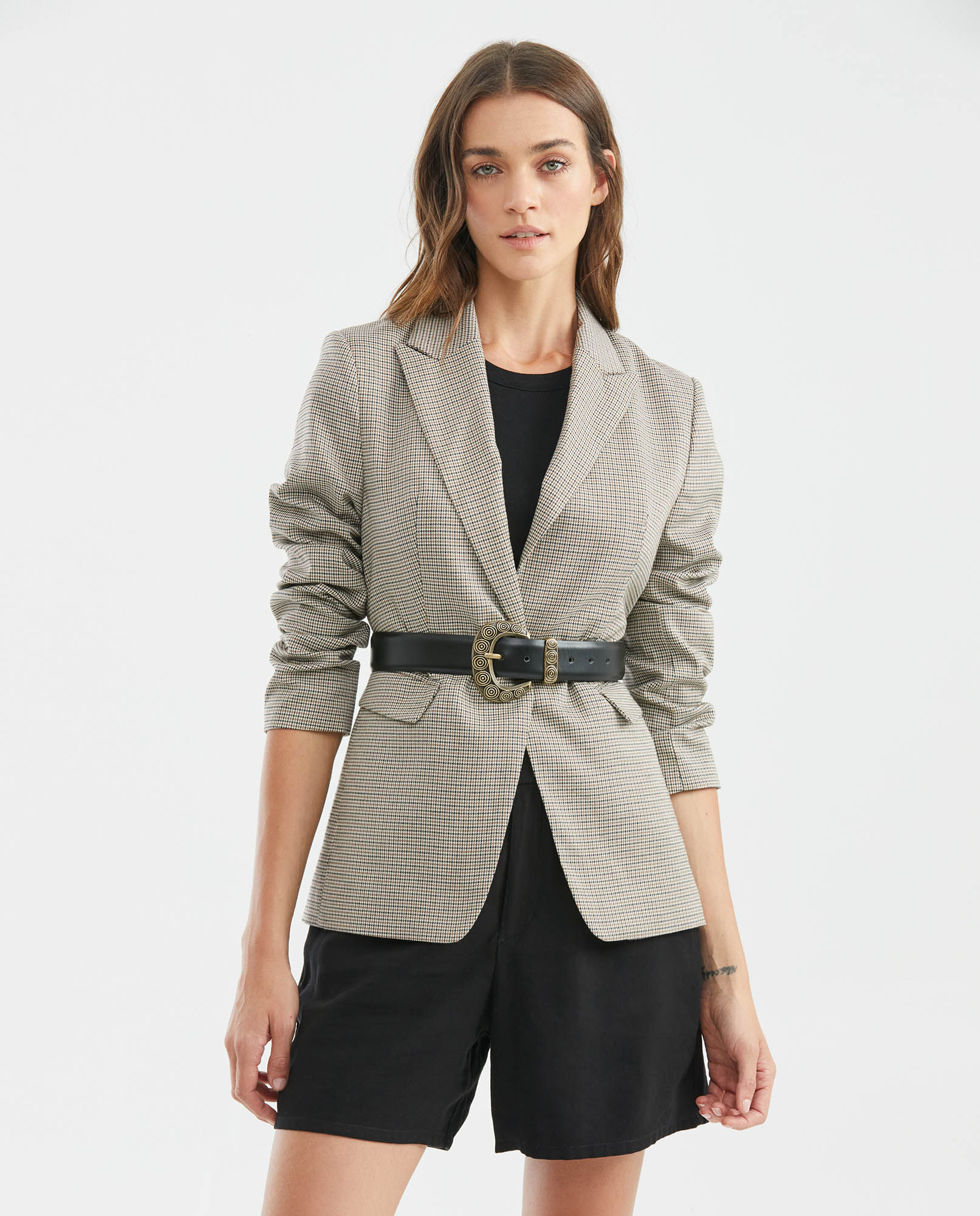 Blazer de Mujer, Silueta Ajustada - Cuadros