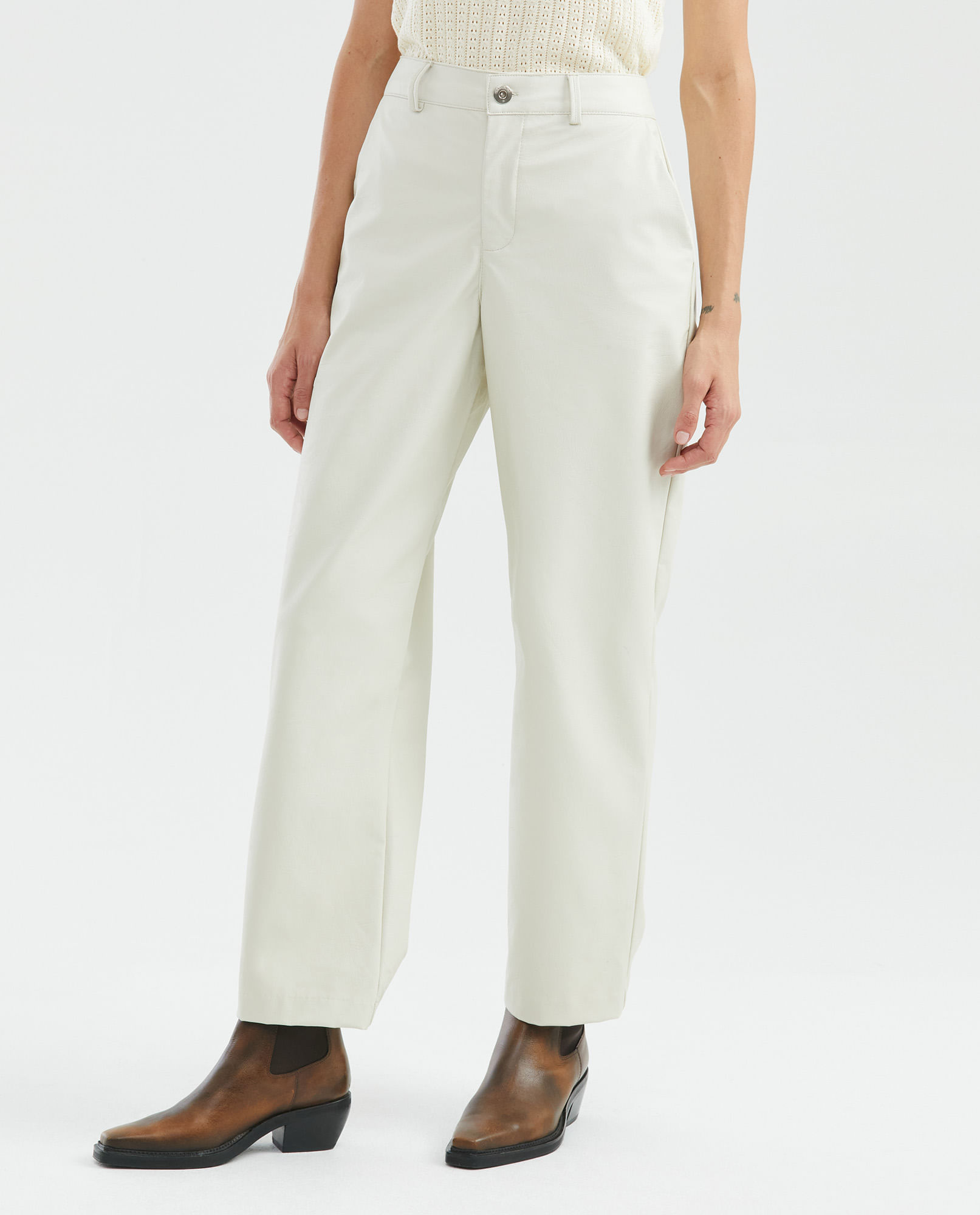 Pantalón de Mujer, Wide Leg Tiro Alto Bota Relaxed - Efecto Cuero