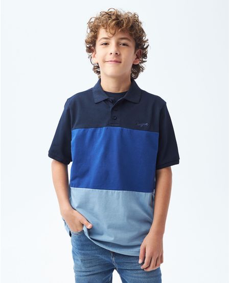 Camiseta de Niño Tipo Polo, Straight Fit Manga Corta - Bloques de Color