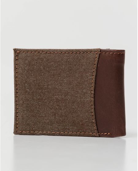 Billetera de Hombre en Cuero Semi Graso y Algodón, Formato Horizontal Dos Alas