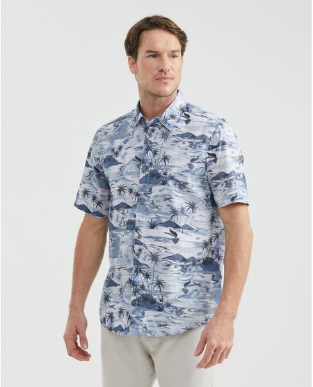 Camisa Resort de Hombre, Classic Fit Manga Corta - Maxi Print Palmeras