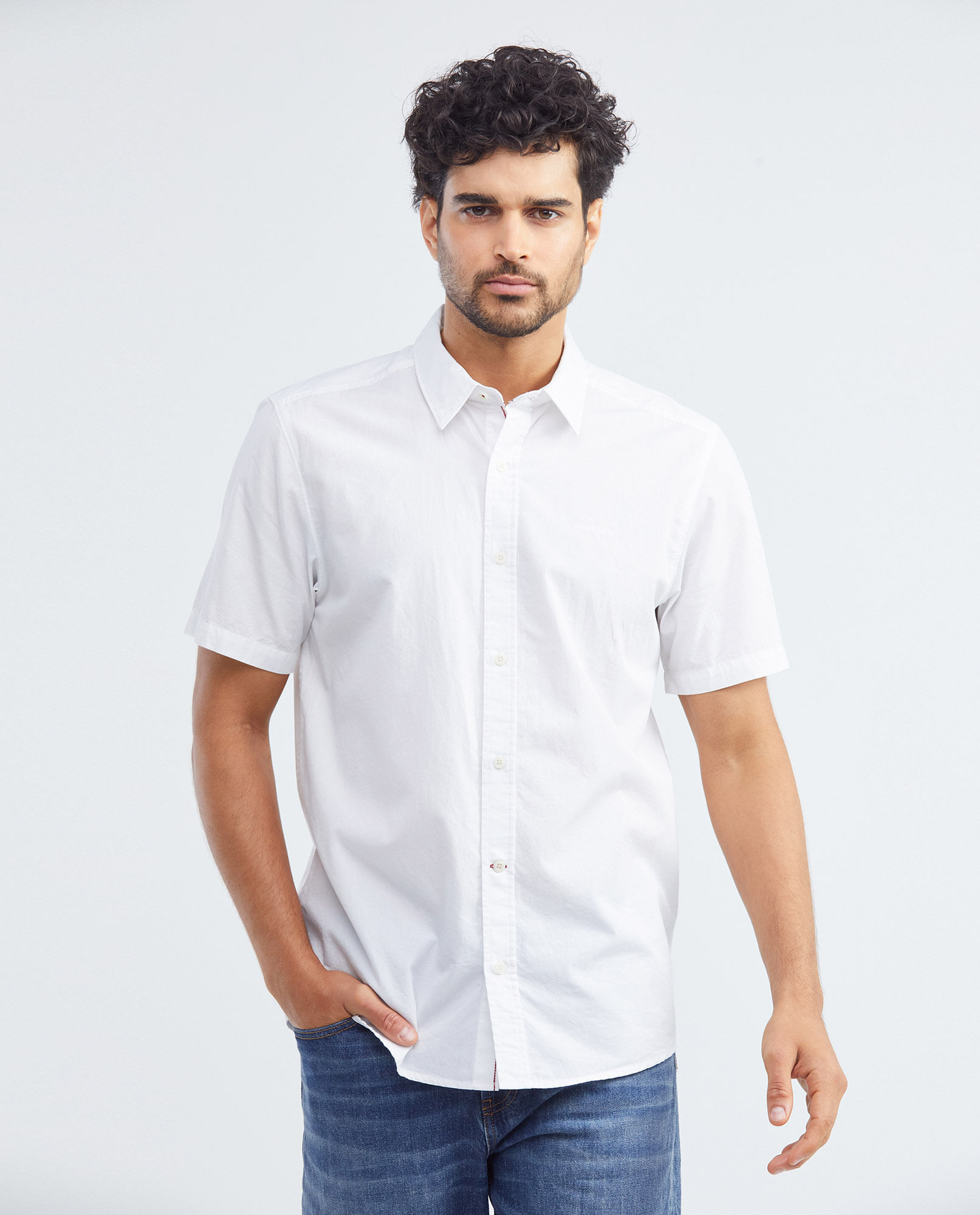 Camisa de Hombre, Classic Fit Manga Corta - 100% Algodón Efecto Mini Cuadrícula