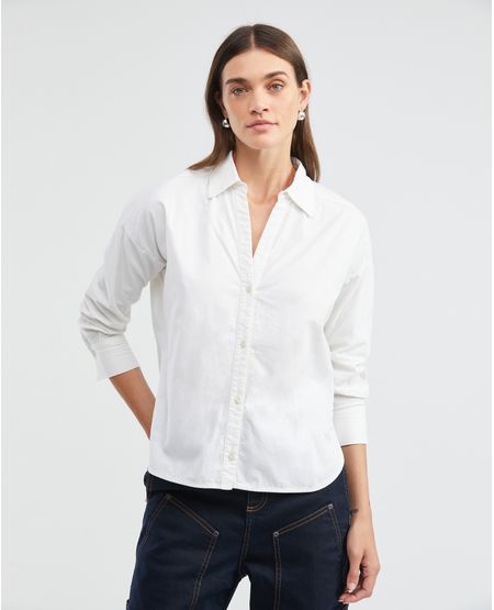 Camisa de Mujer, Silueta Oversized Manga Larga Cuello Camisero Escote en V - 100% Algodón