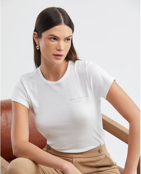 Camiseta Básica de Mujer, Manga Corta Cuello Cuello - Tejido de Punto Acanalado