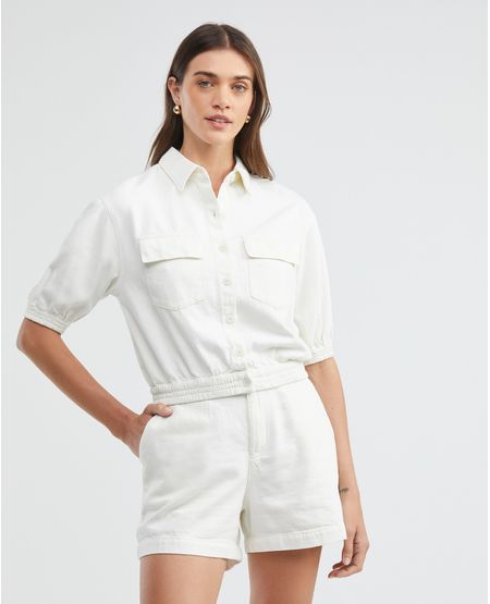 Camisa de Mujer, Tipo Crop Silueta Recta Manga Corta Cuello Camisero - Influencia Cargo