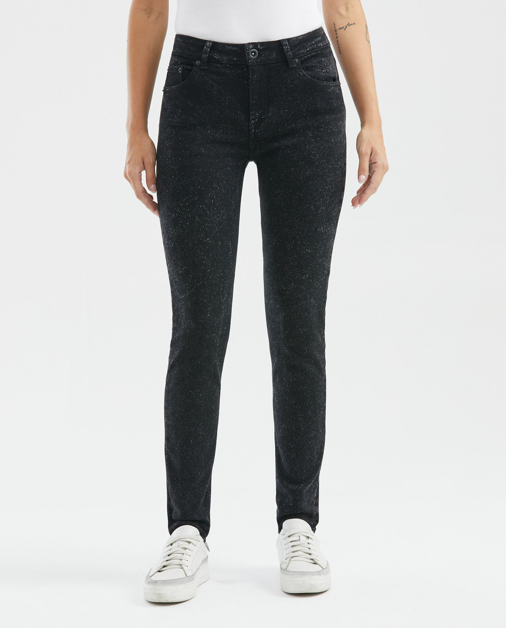 Jean de Mujer High Rise, Cosmo, Bota Skinny - Gris Oscuro Efecto Galaxy