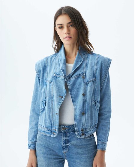 Chaqueta de Mujer en Denim, Tipo Biker Straight Fit - Azul Claro