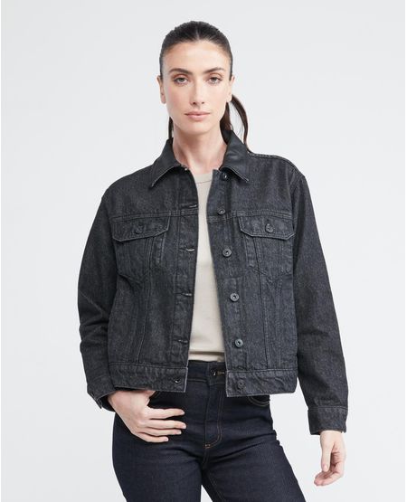 Chaqueta de Mujer en Denim, Tipo Trucker Straight Fit - Gris Oscuro