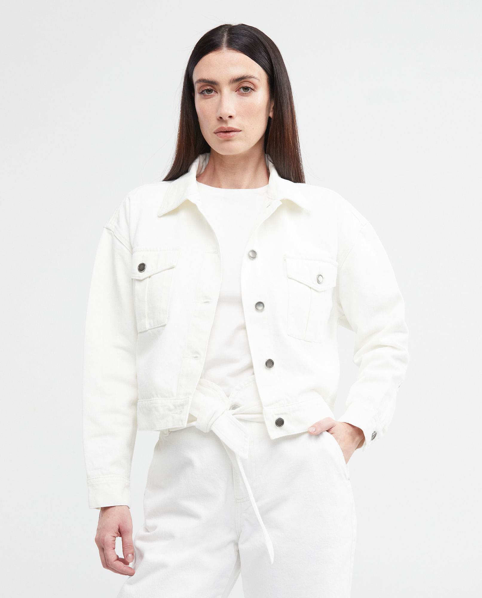 Chaqueta de Mujer en Denim, Tipo Trucker Straight Fit - Crudo