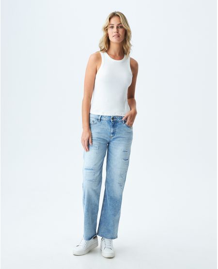 Jean de Mujer High Rise, Cosmo, Bota Relaxed - Azul Claro + Rotos