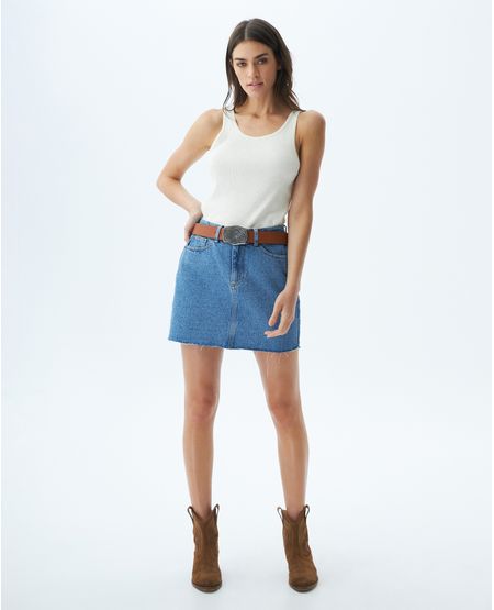 Falda Corta en Denim, High Rise - Azul Medio
